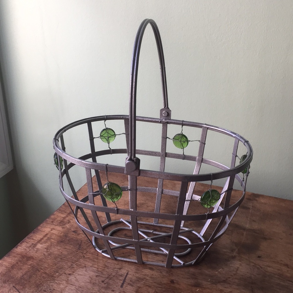 Wire & Green Glass Basket